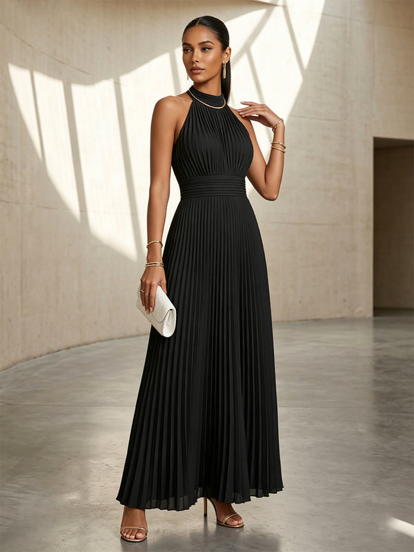 Chiffon A Line Round Neck Pleats Formal Dresses