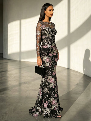 Tulle Mermaid Scoop Neck Corset Evening Dresses