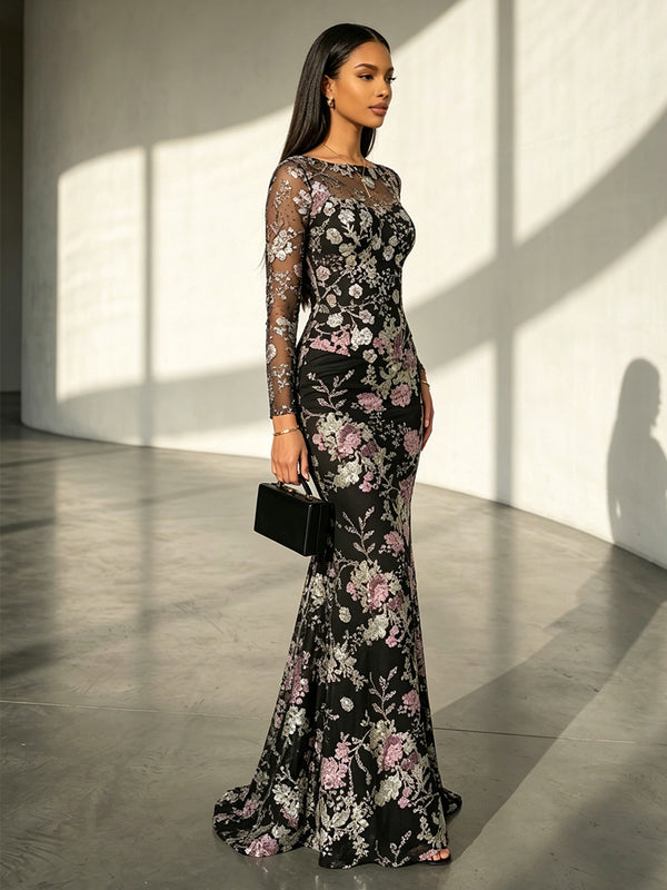 Tulle Mermaid Scoop Neck Corset Evening Dresses