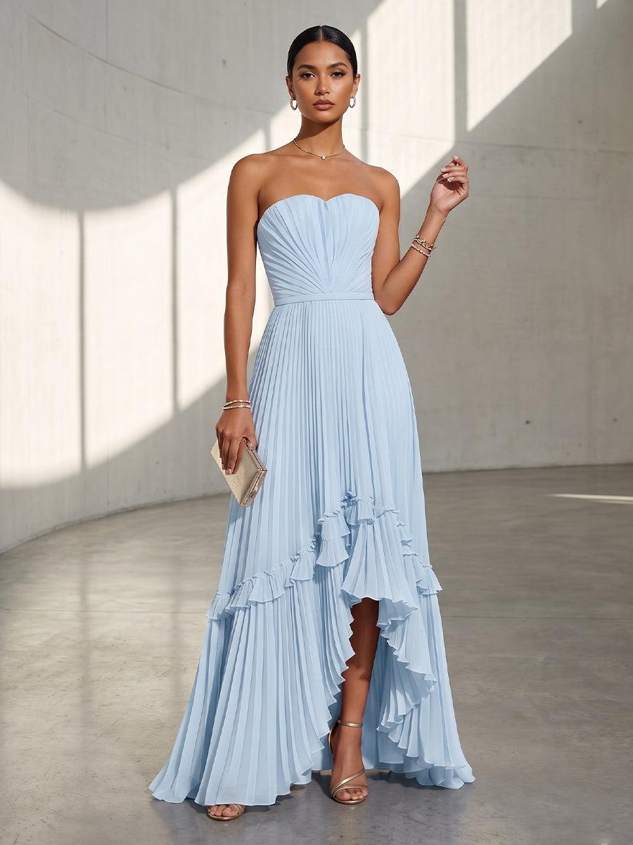 Chiffon A Line Strapless Pleats Formal Dresses