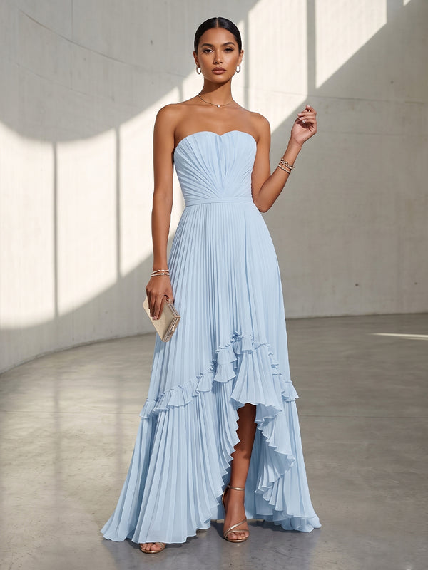Chiffon A Line Strapless Pleats Formal Dresses