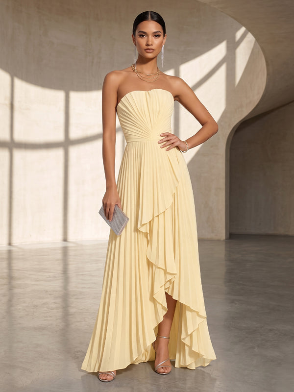 Chiffon A Line Off the Shoulder Ruffles Formal Dresses