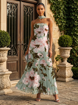 Chiffon A Line Strapless Pleats Scarf Formal Dresses