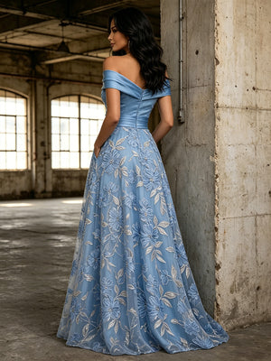 Tulle High Low Off the Shoulder Pocket Pleats Evening Dresses