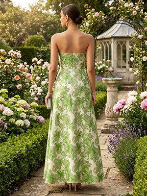 Jacquard A Line Strapless Corset Simple Formal Dresses