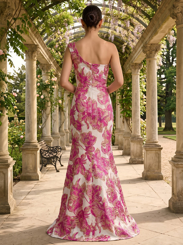 Jacquard Mermaid One Shoulder Simple Corset Evening Dresses