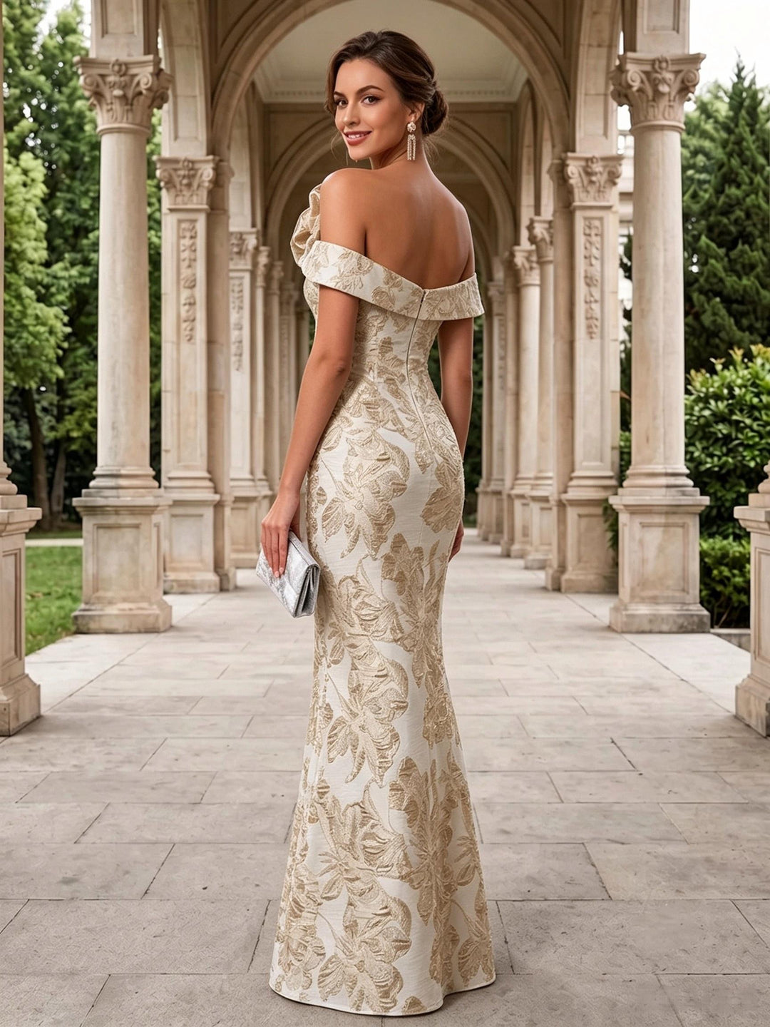 Jacquard Mermaid One Shoulder 3D Flowers Ruffles Evening Dresses