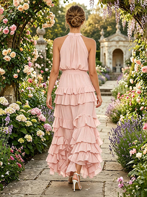 Chiffon A Line Scoop Neck Layered Pleats Formal Dresses