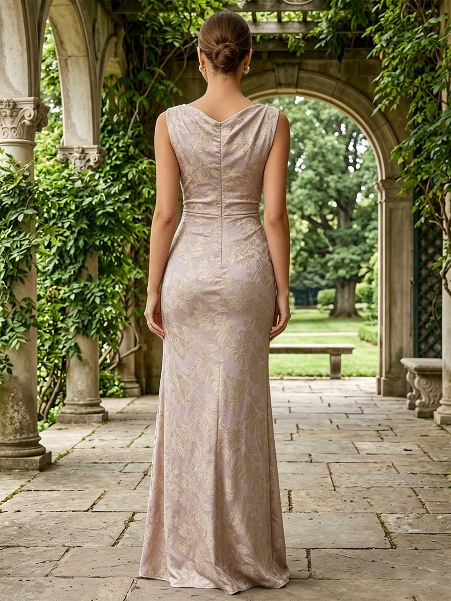 Floral Print Mermaid Cowl Neck Simple Corset Evening Dresses