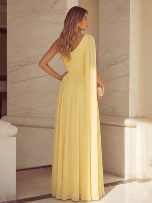Chiffon A Line One Shoulder Ruffles Pleats Formal Dresses