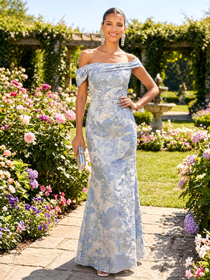 Jacquard Mermaid Off the Shoulder Ruched Corset Formal Dresses