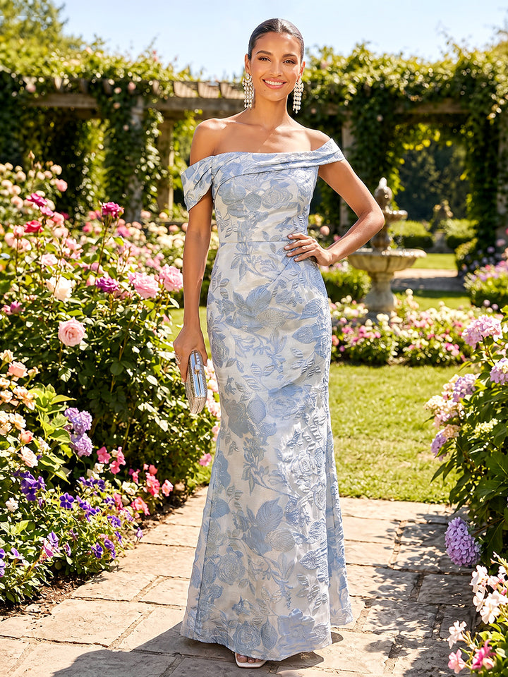Jacquard Mermaid Off the Shoulder Ruched Corset Evening Dresses