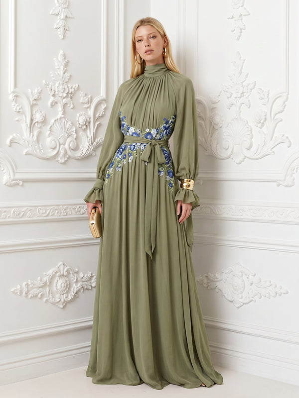Chiffon A Line High Neck Pleats Ruched Formal Dresses