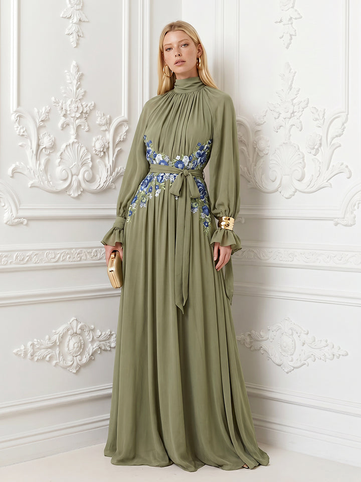 Chiffon A Line High Neck Pleats Ruched Formal Dresses