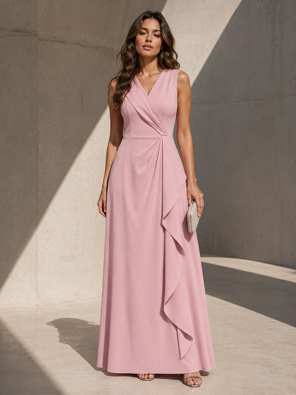 Chiffon A Line V Neck Ruched Ruffles Formal Dresses