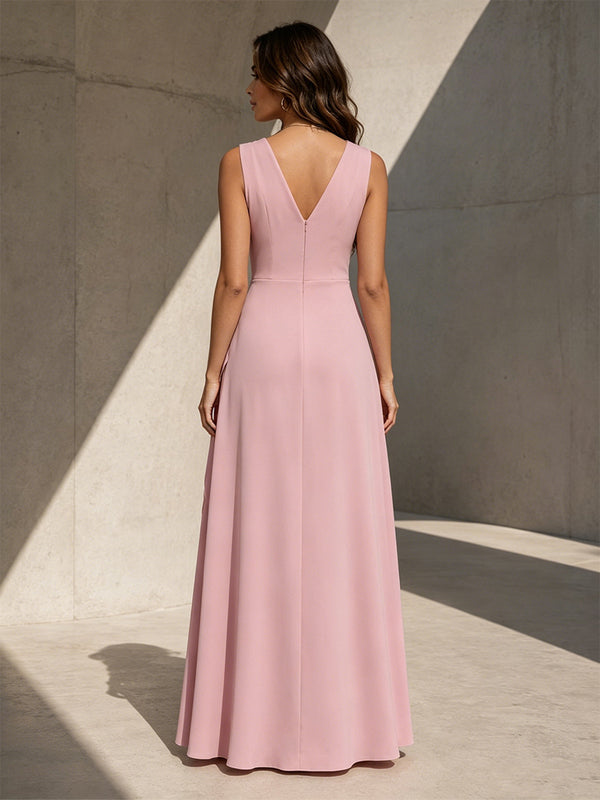 Chiffon A Line V Neck Ruched Ruffles Formal Dresses