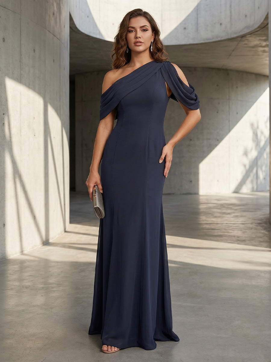 Chiffon Mermaid One Shoulder Ruched Corset Formal Dresses for Women