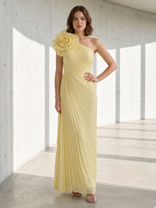 Chiffon Mermaid One Shoulder 3D Flowers Pleats Formal Dresses
