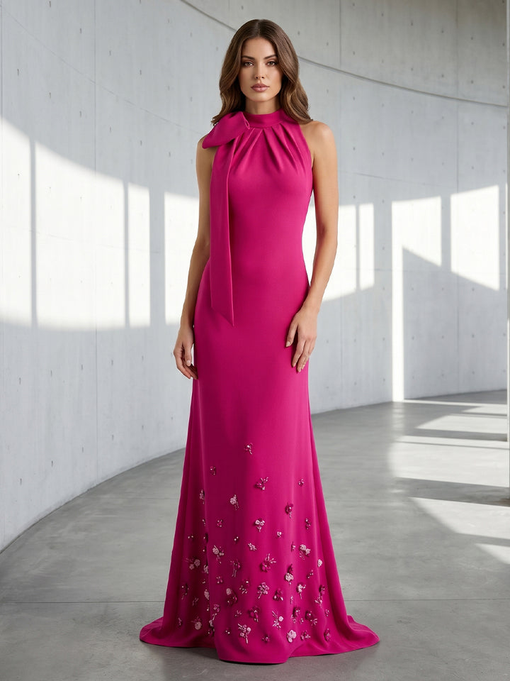 Stretch Mesh Mermaid Scoop Neck 3D Flowers Ruffles Formal Dresses