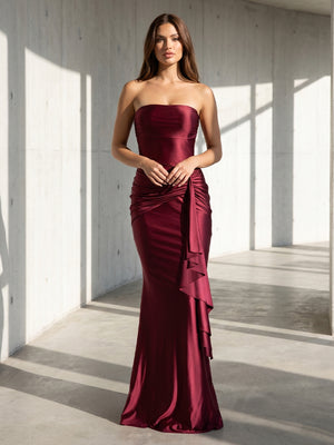 Satin Mermaid Strapless Ruffles Corset Formal Dresses