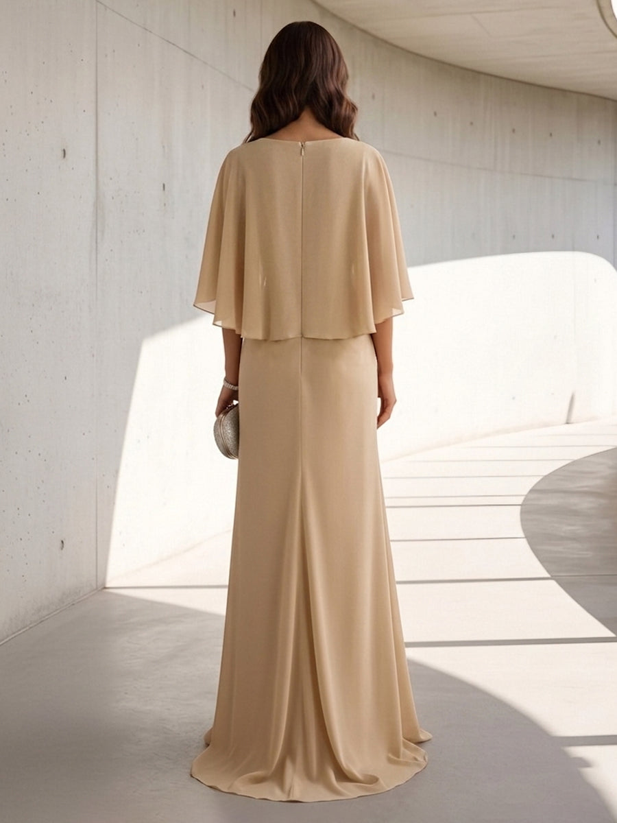Chiffon A Line Scoop Neck Ruched High Waist Formal Dresses
