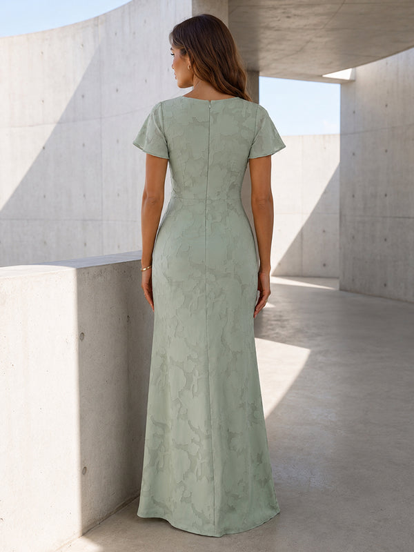 Chiffon Mermaid Scoop Neck Simple High Waist Formal Dresses