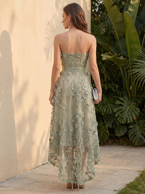 Tulle A Line Strapless 3D Flowers Corset Formal Dresses