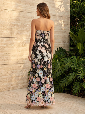 Tulle Mermaid Strapless Floral Embroidery Corset Formal Dresses