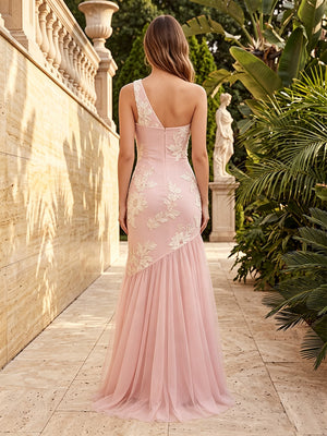 Tulle Mermaid One Shoulder Ruched Corset Formal Dresses