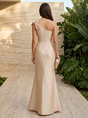 Satin Mermaid One Shoulder Corset 3D Flowers Formal Dresses for Women