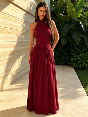 Stretch Mesh Mermaid High Neck Twisted Pleats Formal Dresses