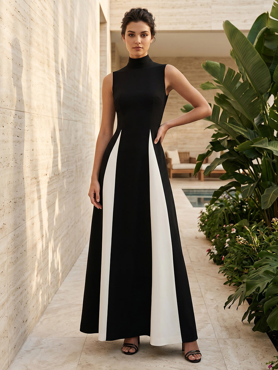 Stretch Mesh A Line High Neck Ruched High Waist Formal Dresses for Women