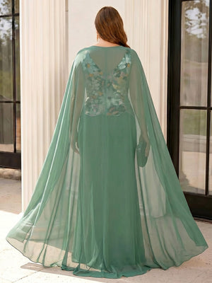 Chiffon Mermaid V Neck Ruffles Corset Formal Dresses with Slit