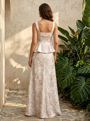 Jacquard A Line Square Neck Ruffles Corset Formal Dresses for Women