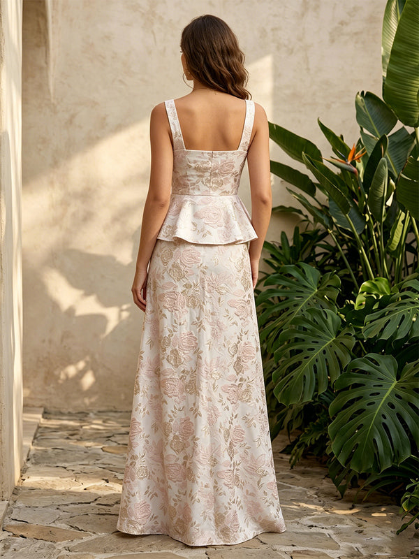Jacquard A Line Square Neck Ruffles Corset Formal Dresses for Women