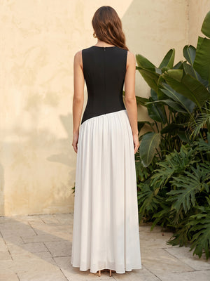 Chiffon A Line Scoop Neck Pleats Drop Waist Formal Dresses with Slit