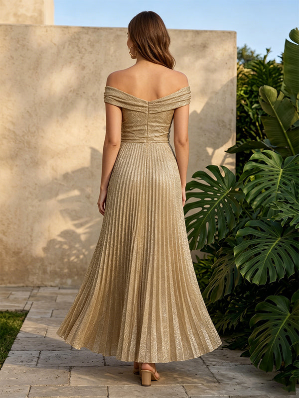Tulle A Line Off the Shoulder Pleats Ruched Formal Dresses