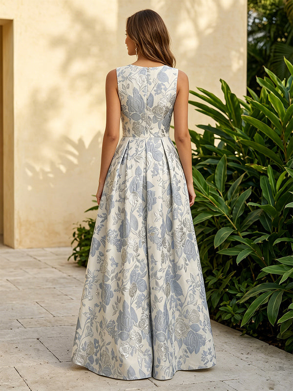 Jacquard A Line V Neck Ruched Corset Formal Dresses for Women