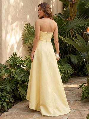 Satin A Line Strapless Corset Ruched Formal Dresses
