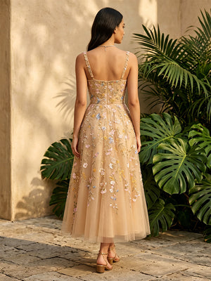 Tulle A Line Sweetheart Ruched Floral Embroidery Formal Dresses