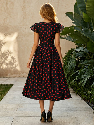 Chiffon A Line Scoop Neck Polka Dot Corset Formal Dresses