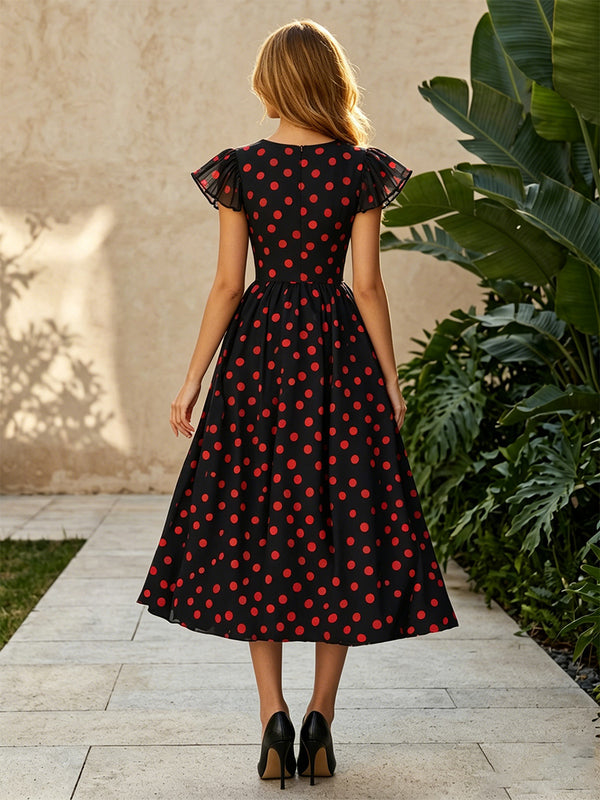 Chiffon A Line Scoop Neck Polka Dot Corset Formal Dresses