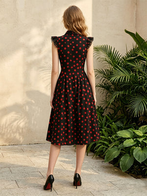 Satin A Line Crew Neck Corset Polka Dot Formal Dresses