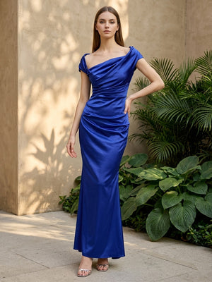 Satin Mermaid Off the Shoulder Ruched Corset Formal Dresses for Women