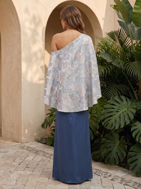 Satin Mermaid One Shoulder Simple Floral Print Formal Dresses for Women