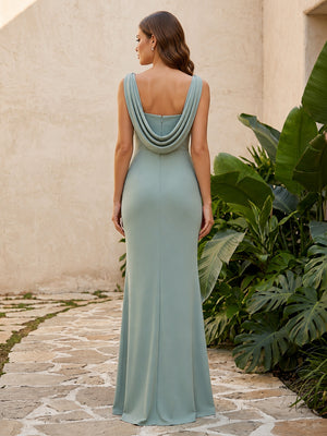 Chiffon Mermaid Cowl Neck 3D Flowers Ruched Formal Dresses for Women