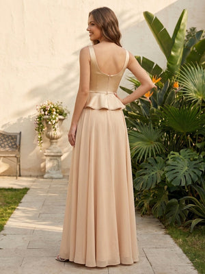 Chiffon A Line Square Neck Ruched Corset Formal Dresses for Women