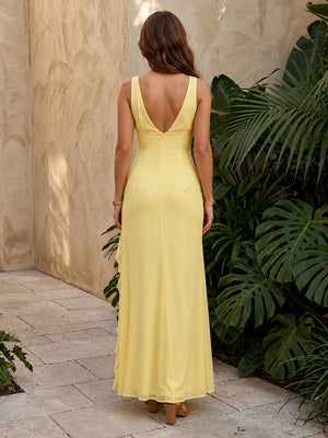 Chiffon Mermaid V Neck Ruffles Ruched Formal Dresses