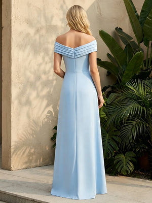 Satin Mermaid Off the Shoulder Ruffles Pleats Formal Dresses