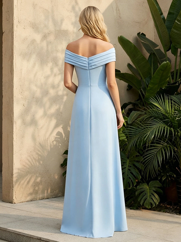 Satin Mermaid Off the Shoulder Ruffles Pleats Formal Dresses